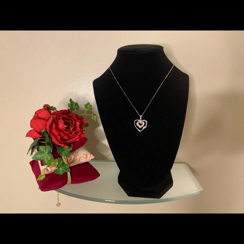 💞14K + Genuine Diamonds Heart Inside A Heart Pendant (Includes 14K 18” Chain) - Picture 2 of 4